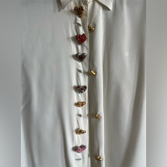 Times Seven Todd Oldham Vintage Button Embellished White Button-down Shirt - Picture 2 of 16